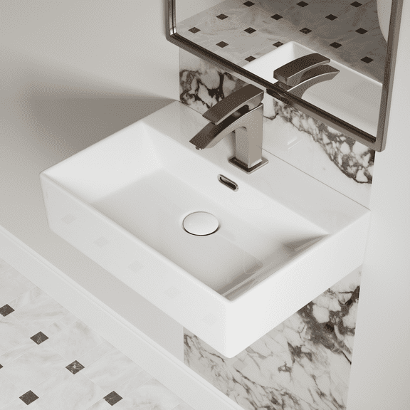 Los Flexi 20" x 14" Wall Hung Sink with Overflow, White Rectangular Ceramic Sink with Single Faucet Hole for Bathrooms