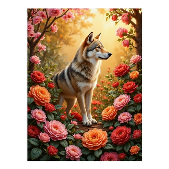 Diamond Art Kits for Adults, Wolf Among Vibrant Roses 5D Diamond Painting Kits for Adults Beginners, DIY Full Drill Diamond Painting, Gem Art and Crafts 12x16