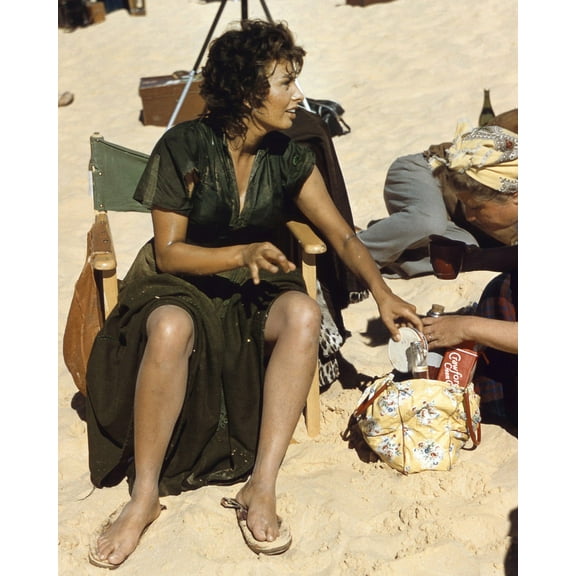 Sophia Loren In Legend Of The Lost Barefoot Relaxing On Set 24X36 Classic Hollywood Poster