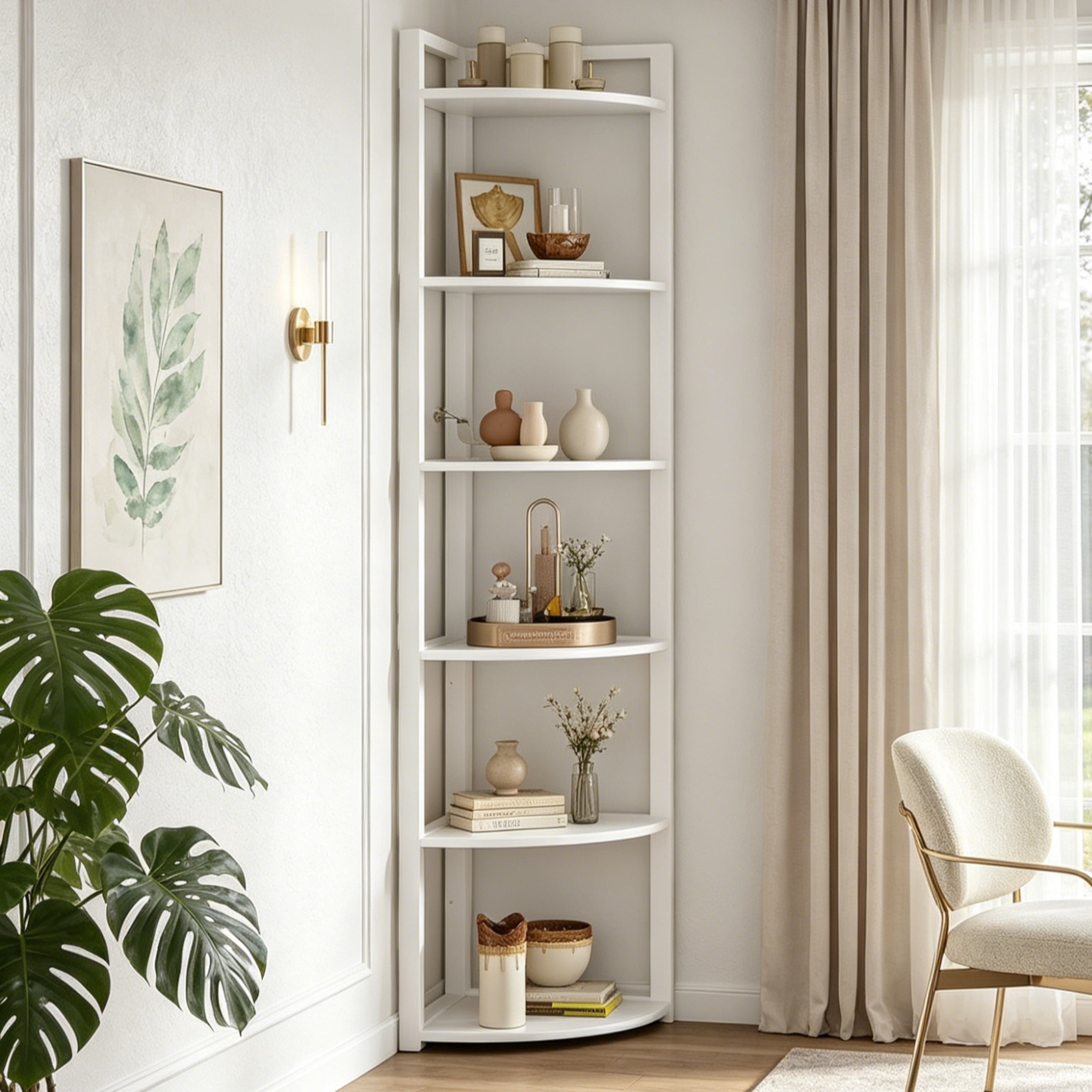 Fnova 70.9" 6-Tier Corner Shelf, Rustic Corner Bookshelf, Compact Storage Rack for Living Room, Home Office, Kitchen