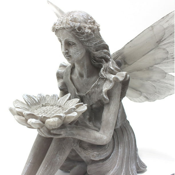 Solar Light Flower Fairy Girl Bird Feeder Resin Crafts Garden Ornaments Com Solar Light Flower Fairy Girl Bird, Flower Fairy Garden Statue With Solar Lantern