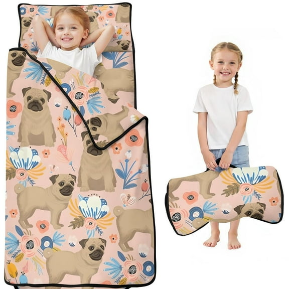 Bulldog Dog and Flower Florals Toddler Nap Mats for Kids Preschool,Sleeping Mat Bag or Kids,Toddler Sleeping Bag,Toddler Nap Mat or Daycare