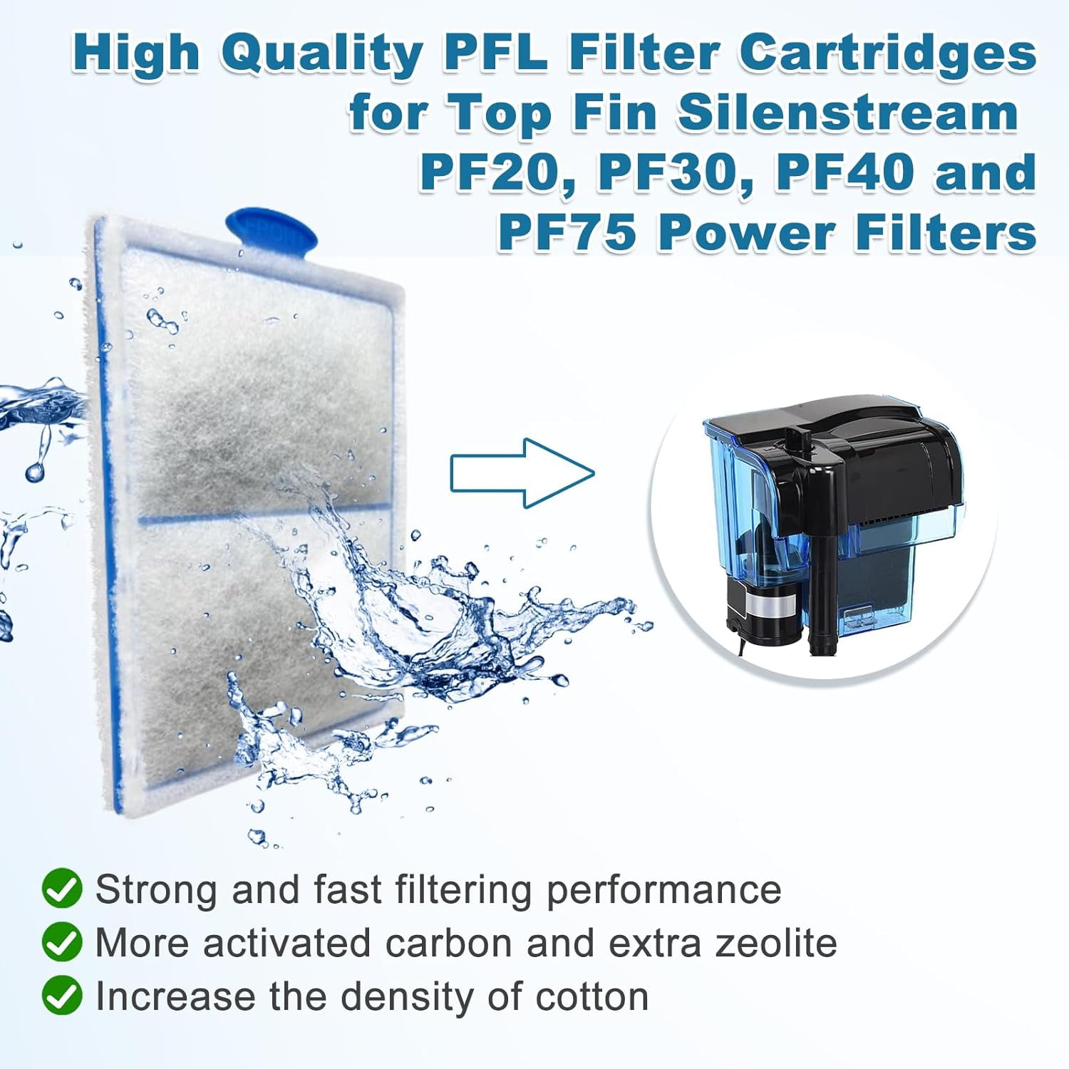 Driamor Aquarium Filter Cartridges with Carbon & Zeolite for Top Fin Silenstream PF-L, PF20, PF30, PF40, PF75, 16 Pack