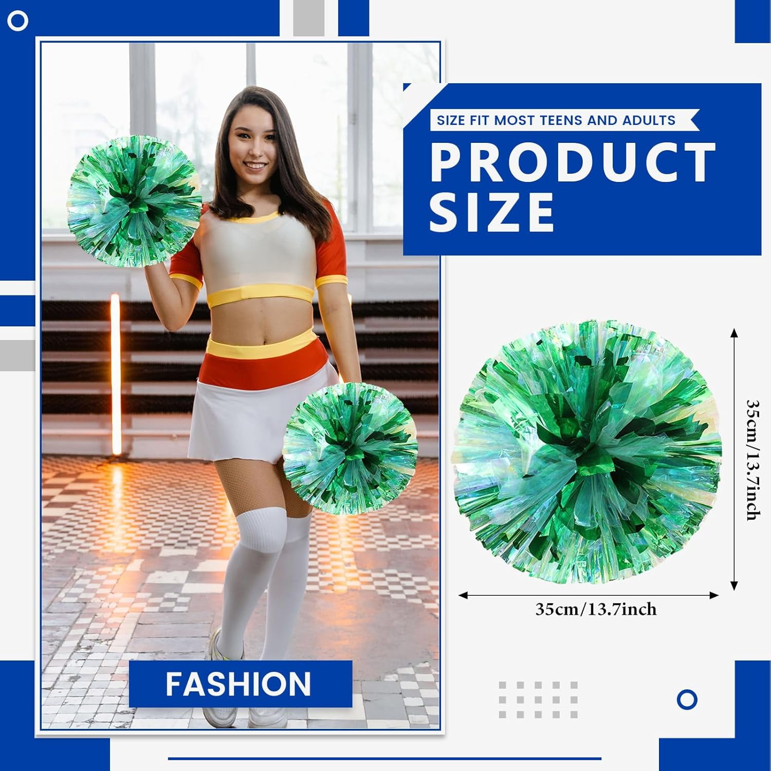 24 PCS pom poms Cheerleading,13.8inch for Sports Teams, Dance Training, and Party Celebrations with Finger Rings