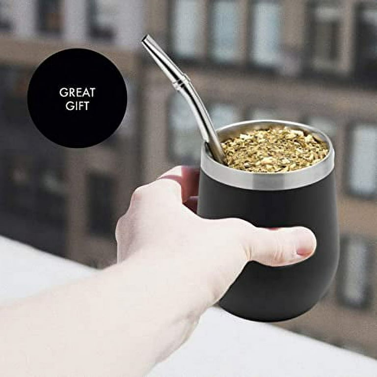 BALIBETOV 5 pcs large Yerba Mate Cup and Bombilla Kit, Includes one 12 oz  Yerba Mate Gourd with Lid, Two Bombillas Mate Straw and one cleaning brush