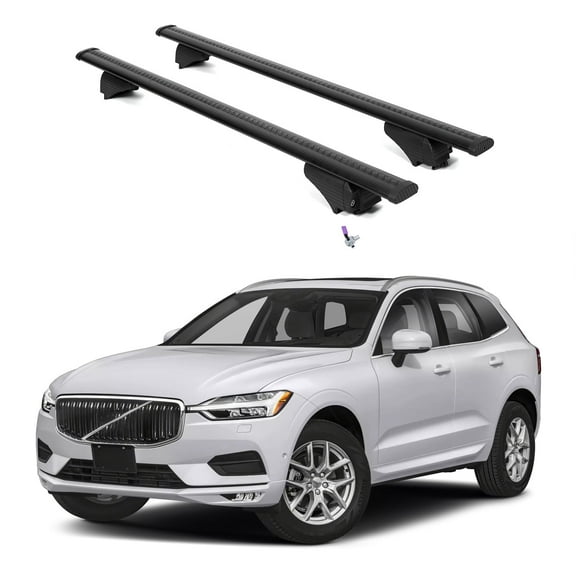 ERKUL Roof Rack Cross Bars for Volvo XC60 2018-2025 | Aluminum Crossbars with Anti Theft Lock for Rooftop | Compatible with Flush Rails - Black