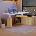thumbnail image 2 of Dextrus L-Shaped Electric Standing Desk with LED Lights & Power Outlets, Modern Adjustable Height Sit-Stand Desk, White& Oak, 2 of 10