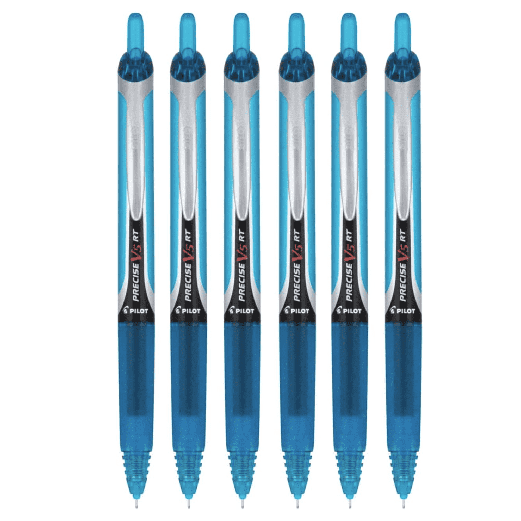PILOT Precise V5 RT Refillable & Retractable Liquid Ink Rolling Ball Pens, Extra Fine Point (0.5mm) Turquoise Ink, 6-Pack