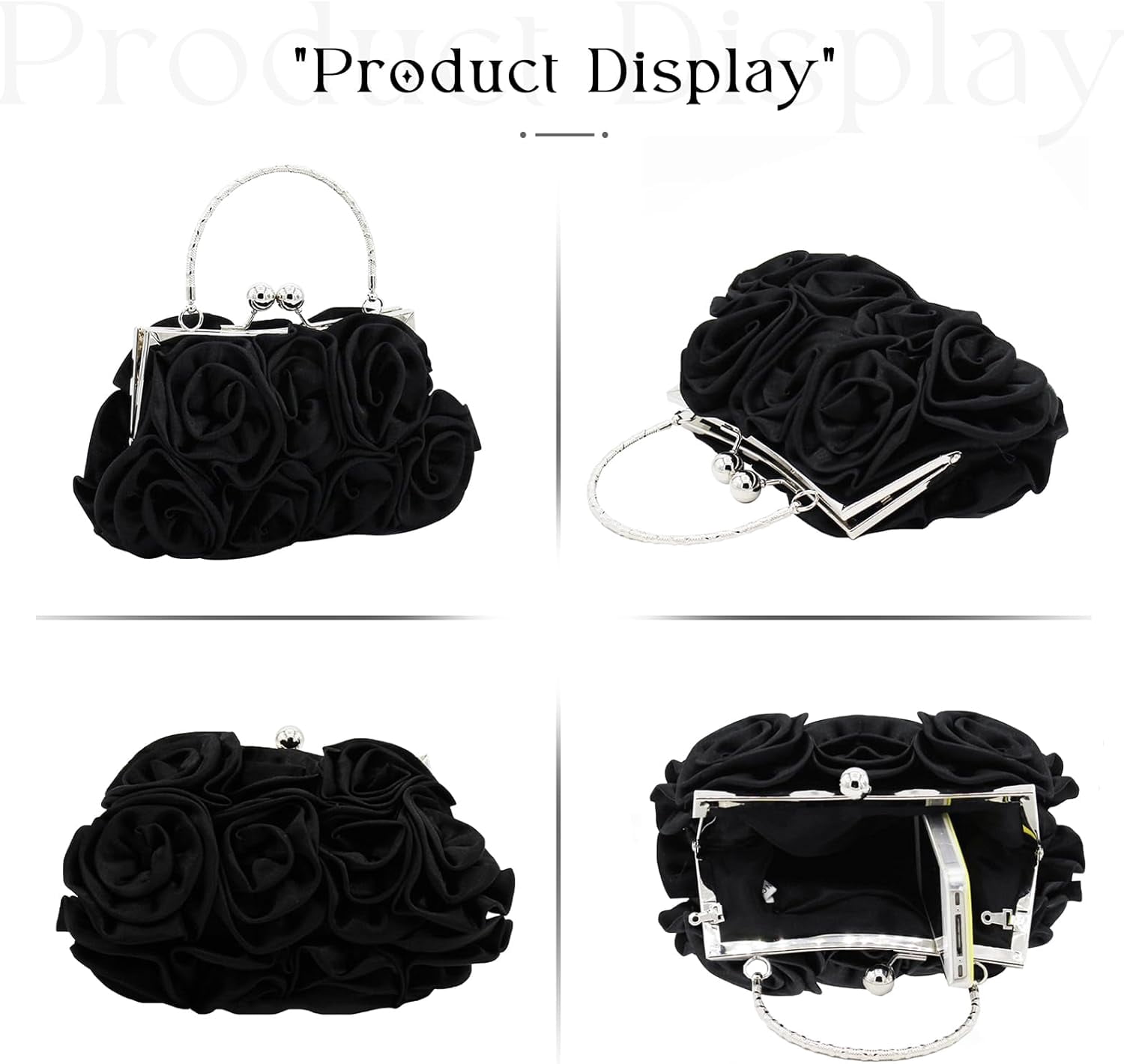 Women Evening Clutch Bag Floral Satin Small Purses with Detachable Strap for Wedding, Party, Prom