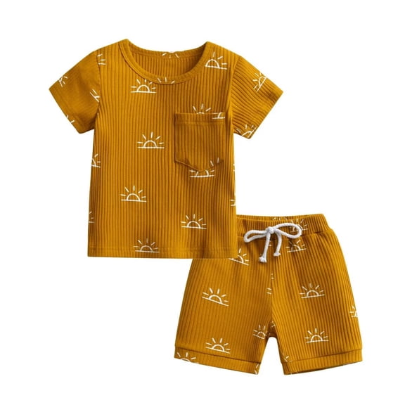 Toddler Baby Boy Clothes Summer Short Sleeve and Shorts Outfits Set Yellow 3-6 Months