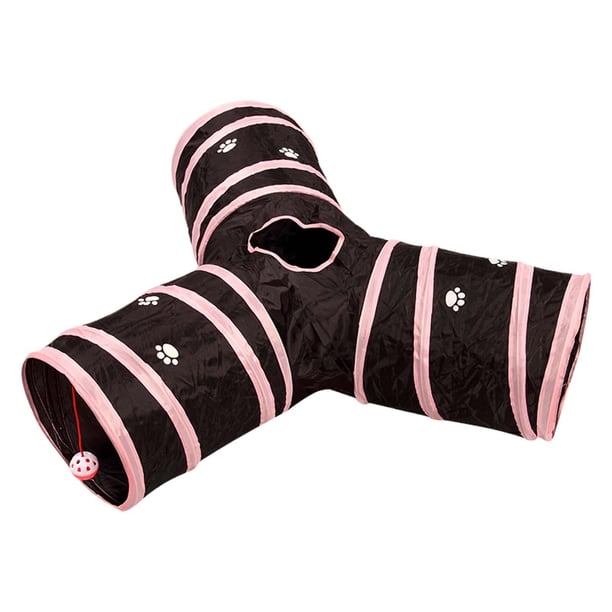 Túnel para Gatos Salvador Tubo Plegable con Juguete y Orificio para Pelota Rosa y Negro