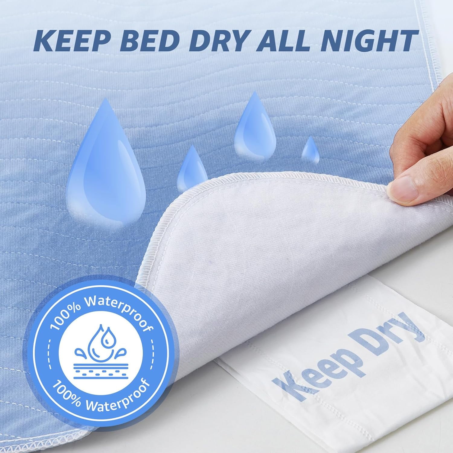 2 Pack 34” x 52” Extra Heavy Absorbency Washable Underpads, Waterproof Quick Drying Nursing Pads Incontinence Bed Pads, Reusable Washable Pee Pads for Dogs, Diaper Changing & Adults