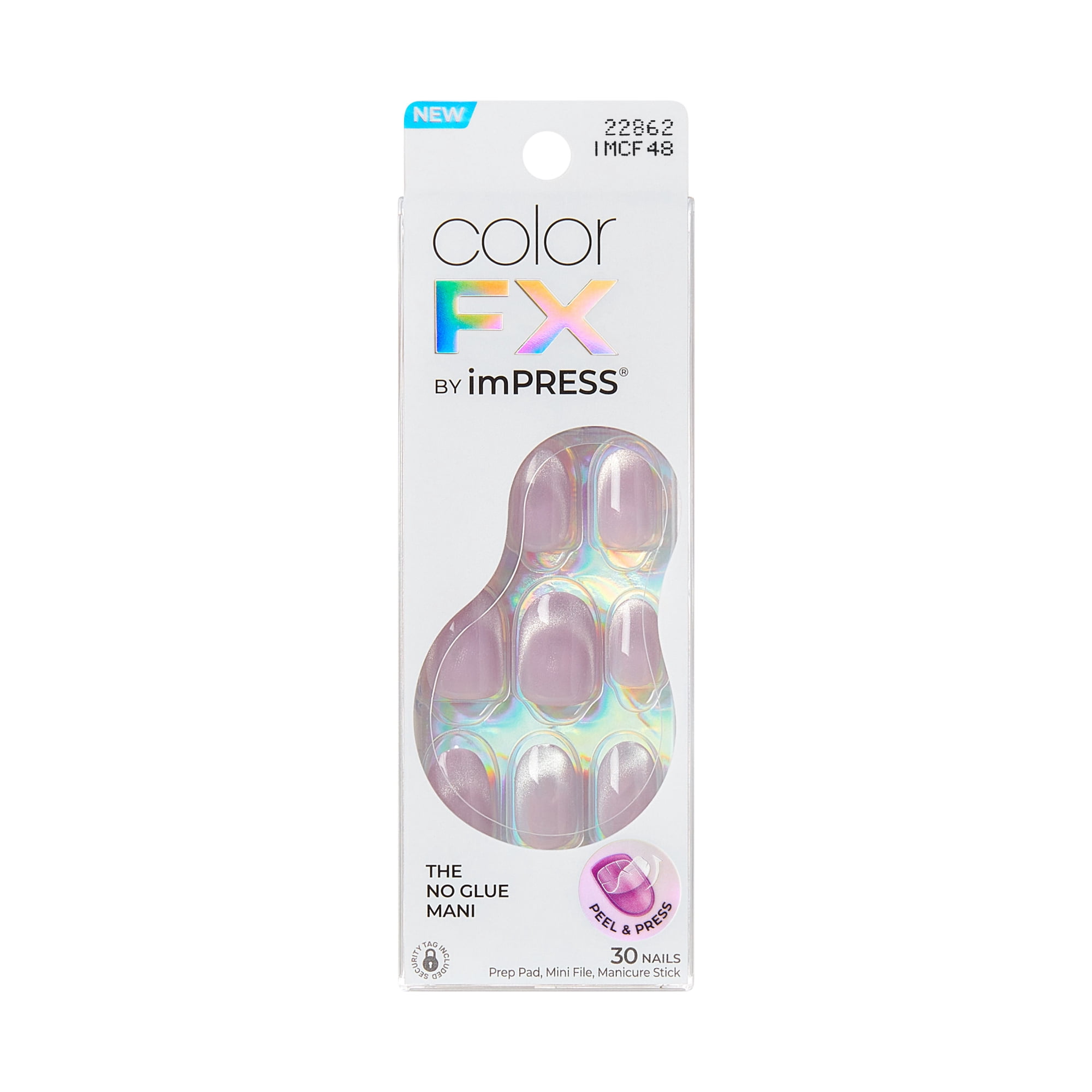 Kiss Impress Color FX Short Oval Press on Nails , Purple, 30 Pieces