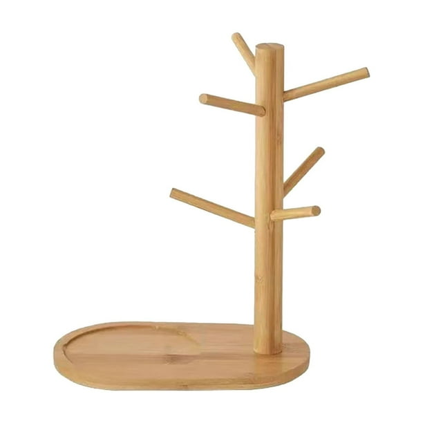 Portavasos De Madera Soporte de madera para tazas, 29,5 x 22,5 x 13,5 cm, para encimera, organizador de cocina con base antideslizante para tazas y vasos, color caqui, una sola pieza Rkxzt