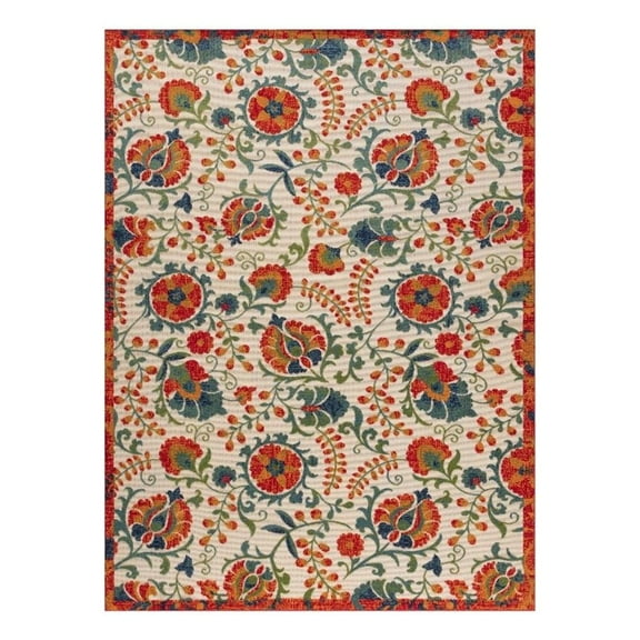 Pemberly Row 9' x 12' Red Multicolor Fabric Farmhouse Area Rug (9' x 12')