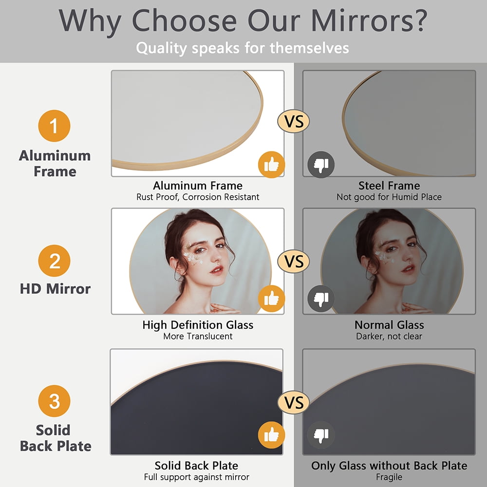 Abble 28" Wall Mirror Round Vanity Mirror Aluminium Framed Circle Bathroom Mirror Modern Wall Mirror, Gold