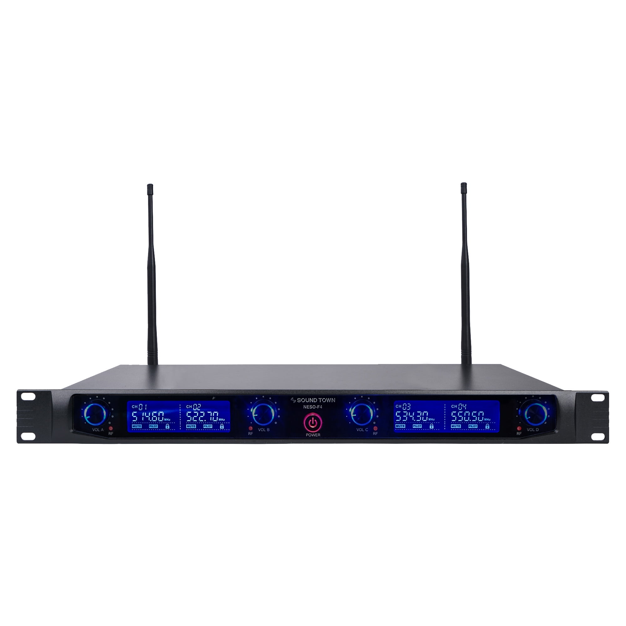 Sound Town 200 Channels Metal UHF Wireless Microphone System with Rack Mountable Metal Receiver and 4 Handheld Mics, for Church, School, Outdoor Wedding, Meeting, Party and Karaoke