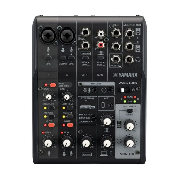 Mezcladora Yamaha AG06MK2B 6 Canales Android iOS +48 V USB Mezclador de Transmisión en vivo