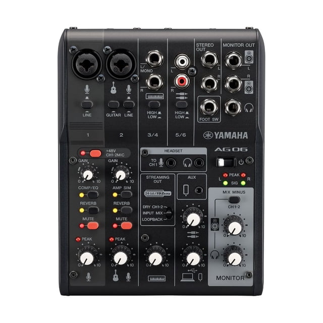 Mezcladora Yamaha AG06MK2B 6 Canales Android iOS +48 V USB Mezclador de Transmisión en vivo