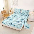 thumbnail image 2 of Manfei Vintage Shark Queen Sheets, Striped Ocean Queen Sheet Sets, Light Blue, 4 Pieces, 1 Flat Sheet, 1 Fitted Sheet and 2 Pillowcases, 2 of 6