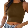 thumbnail image 2 of Sexy Casual mujer sin mangas sólido cuello redondo Tops señoras blusa Crop chaleco Pompotops lopia991226, 2 of 6