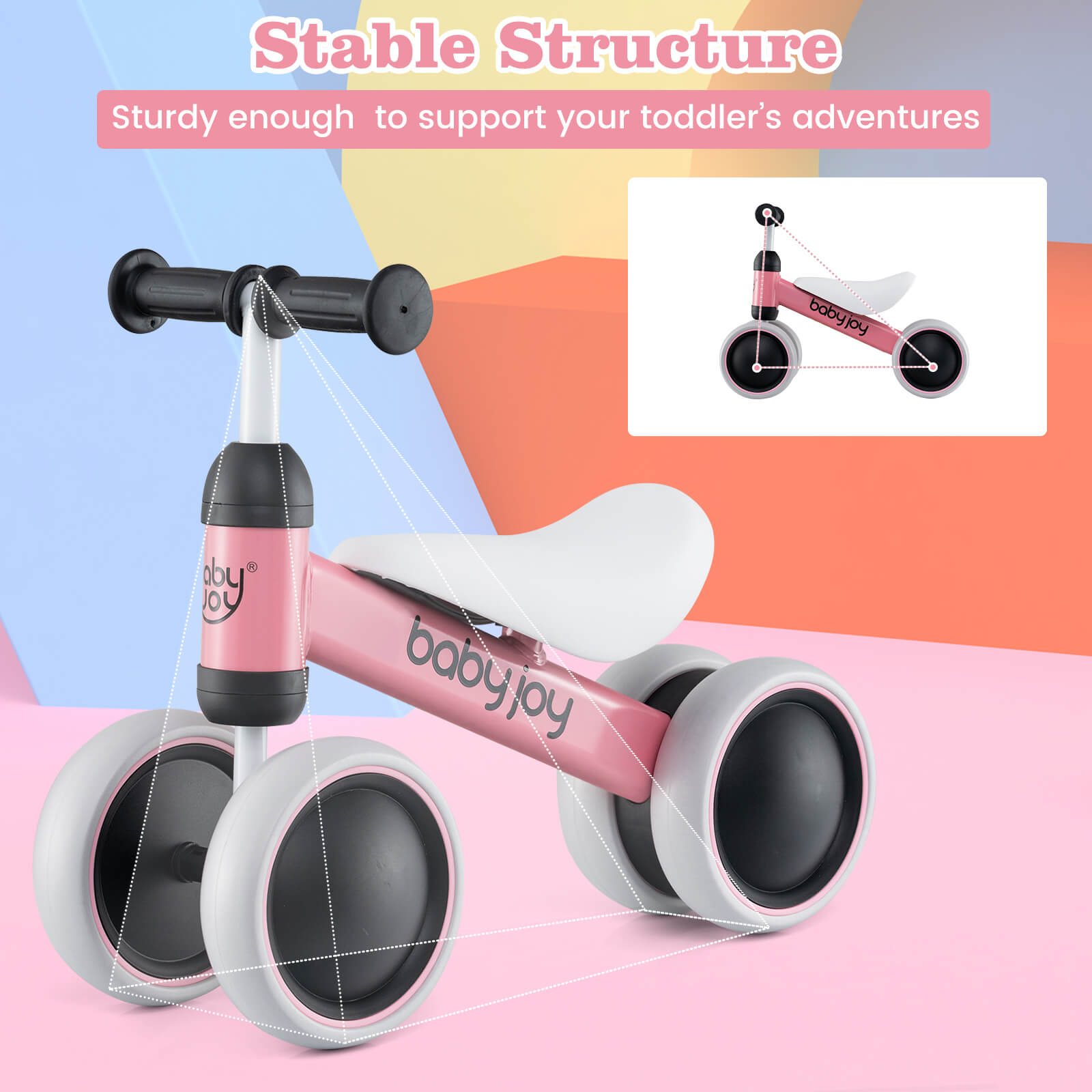Costway 4-Wheel Balance Bike, Pink photo 8