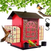 cyrico Bird Feeders for Outdoors Hanging, Wild Bird Feeder for Outside Squirrel Proof All Metal Bird House Feeder with Doublue Suet Cages and 4 Water Feeders, 3.7Lb Large Capacity, Ant Moat Hook