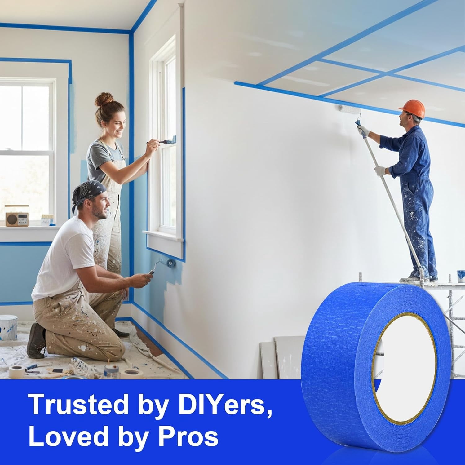 Blue Painters Tape 2 inch Wide (2 Inch x 55 Yards), Multi-Surface Masking Tape for Home Renovation, Clean Removal, No Residue, 6 Rolls