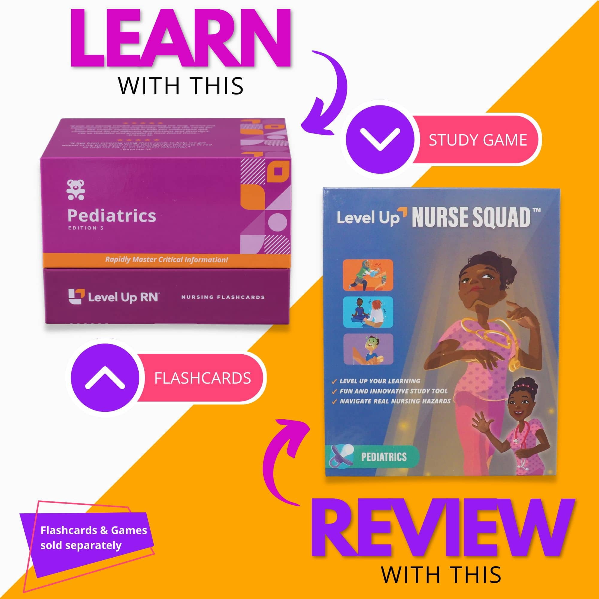 Level UP RN Pediatrics LPN RN Review Flash Cards – Essential Info for Nursing School (222 Cards)