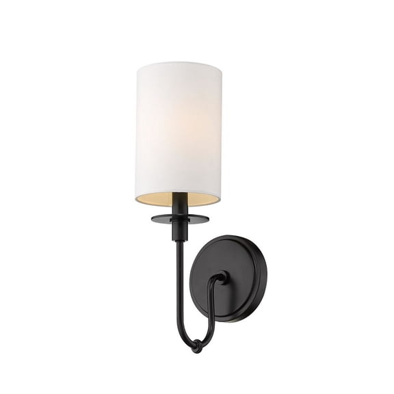 1 Light Classical Steel Wall Sconce with Cylinder White Fabric Shade-15.5 inches H By 5 inches W-Matte Black Finish Bailey Street Home 372-Bel-4185857