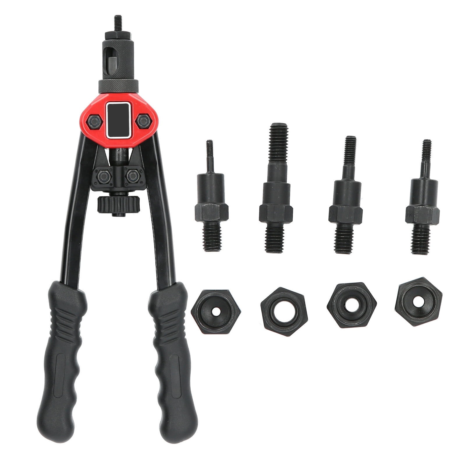 BIMZUC 12.2 inches / 31 cm Stainless Steel Manual Nut Riveter Black and Red M3 M4 M5 M8 Hand Riveting Tool