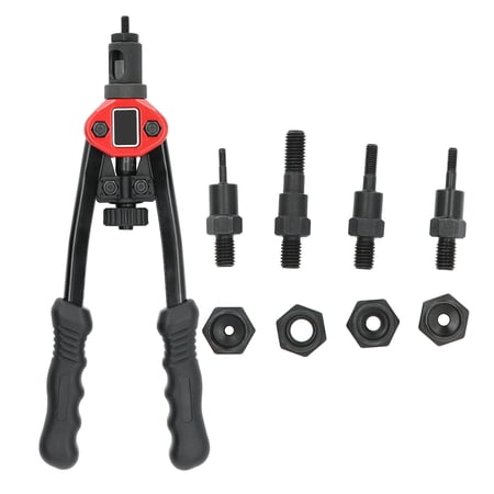 BIMZUC 12.2 inches / 31 cm Stainless Steel Manual Nut Riveter Black and Red M3 M4 M5 M8 Hand Riveting Tool