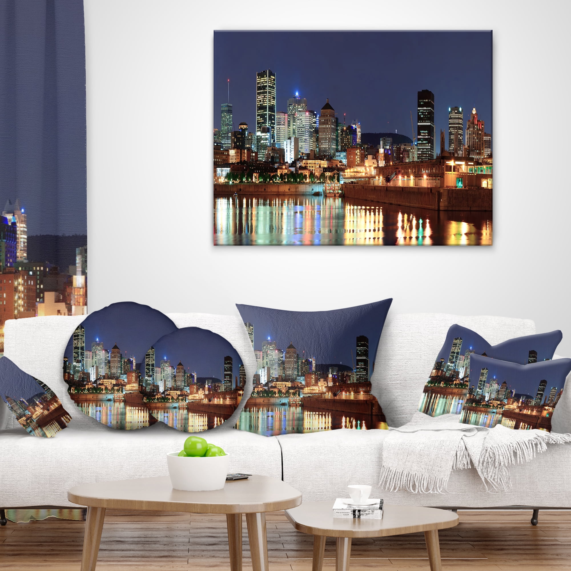 Designart Bright Montreal at Dusk - Cityscape Photography Throw Pillow - 12x20