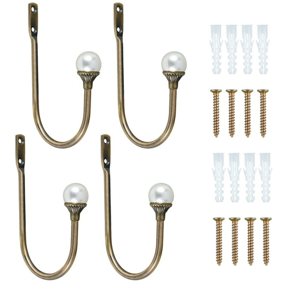 4 Packs Curtain Holdbacks Metal Curtain Drapery Holdback U Shaped Curtain Hooks Holder 15.5 x 10cm Window Drapery Holdbacks Wall Mounted Drapery Tiebacks with 8 Screws for Bedroom Bathroom Curtains