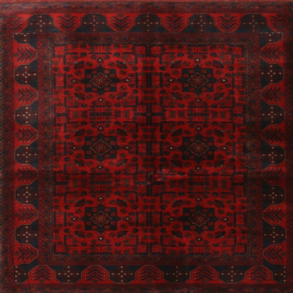 Ahgly Company Machine Washable Indoor Square Traditional Night Red Area Rugs, 5' Square
