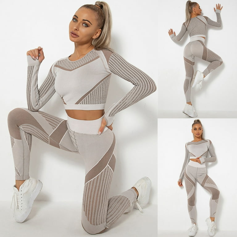YWDJ Two Piece Outfits for Women Ladies Seamless Hollow Yoga Long