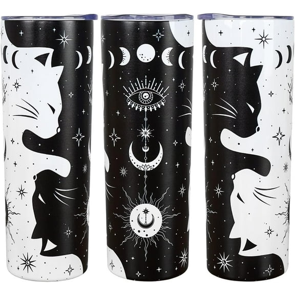 Goth Cat Lover Tumbler, 20oz Insulated Stainless Steel Coffee Mug with Lid and Straw, Gothic Gift for Women