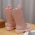 thumbnail image 3 of OGLCCG Lace Up Comfort Boots Girls Leather Side Zipper Round Toe Lug-Sole Mid Calf Booties Punk Goth Winter Boots for Little Big Kid, 3 of 7