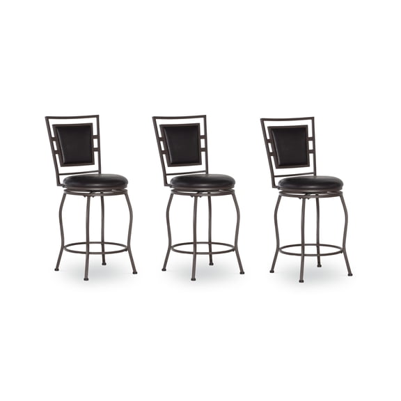Linon Nora 24-30" Indoor Adjustable Metal Swivel Bar Stool, Set of 3, Brown/Brown Faux Leather