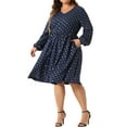 thumbnail image 4 of Agnes Orinda Women's Plus Size Dress V Neck Long Sleeve with Pocket Gilding Metallic Party Club Dresses 1X Dark Blue, 4 of 5