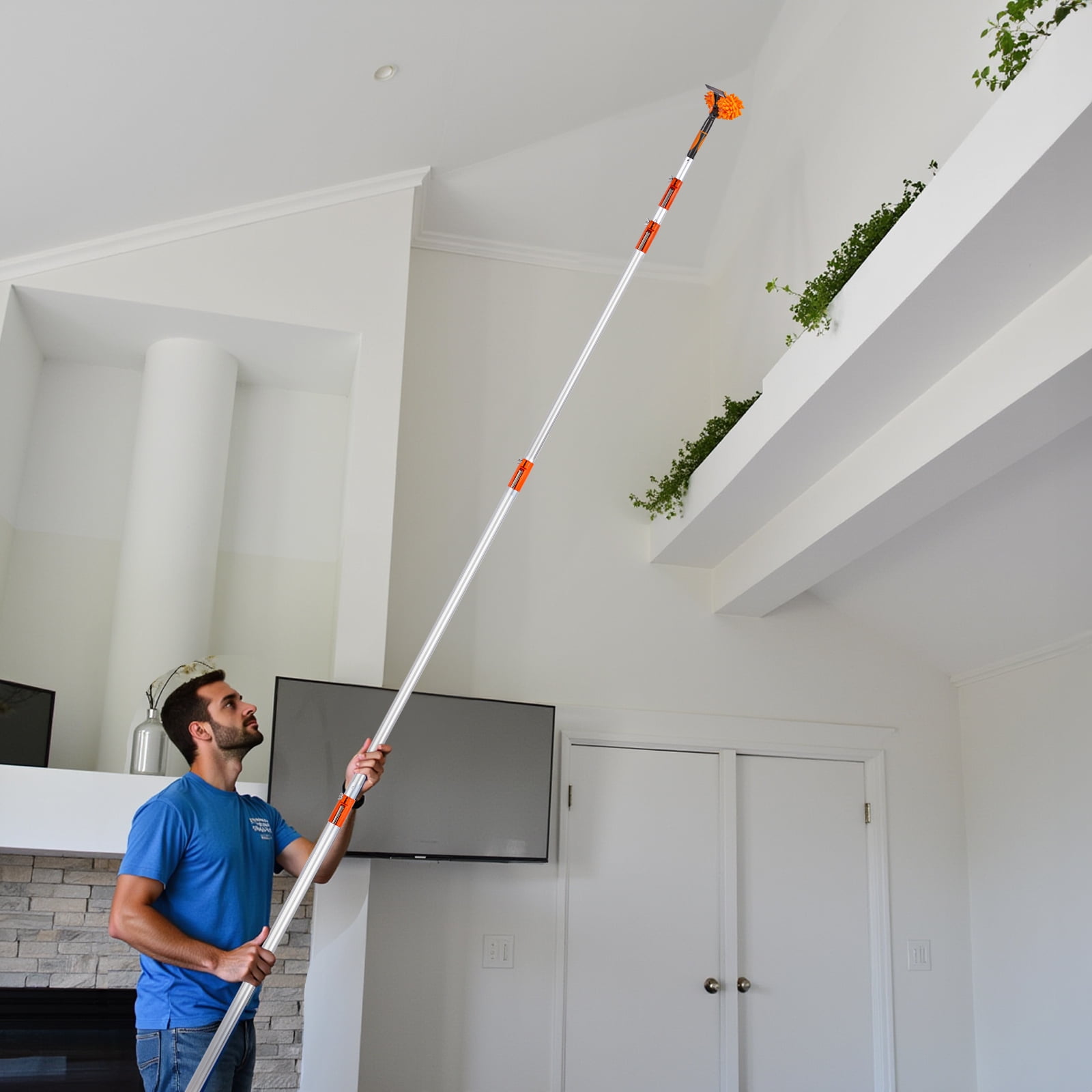 24ft Extendable Duster Kit, 3-Piece Set with Telescopic Aluminum Pole, Cobweb Duster, Microfiber Feather Duster, 2-in-1 Chenille Head, Universal Fit for High-Reach Cleaning