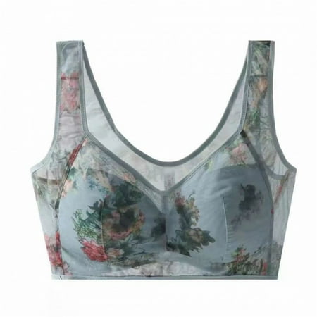 Ndbuld Bras for Women Women s Plus-size Floral Lace Accessorized Daily Bra without Underwire Clearance Sales online Deals L Blue