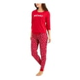 thumbnail image 1 of FAMILY PJs Ensembles Rouge Bande Élastique Graphique Manches Longues Col Rond T-Shirt Revers Vacances Taille L, 1 of 2