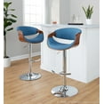 thumbnail image 3 of LumiSource Walnut Wood, Blue Fabric, Chrome Metal Curvo Adjustable Barstool - Set of 2, 3 of 6
