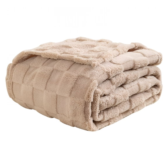 AUQ 1 Pc Queen Size Flannel Fleece Blanket,Super Soft and Warm Lightweight Checkered Pattern Blankets for All Seasons,27.6x39.4 Inch,Khaki