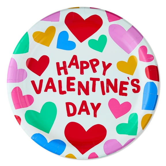 Disposable Paper Plates, 9", Multicolor Hearts, 20 Count, Valentine's Day by Way To Celebrate