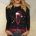 thumbnail image 2 of Women Christmas Shirt Red Wine Glass Print Shirts Crew Neck Pullover Tops Long Sleeve Merry Christmas Shirts Festival Outfits for Women, 2 of 5
