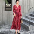 thumbnail image 1 of OUSITAID Robe une Pièce à Fleurs Col en V Printemps Automne Hiver Robe Manches Longues Taille Haute, 1 of 12