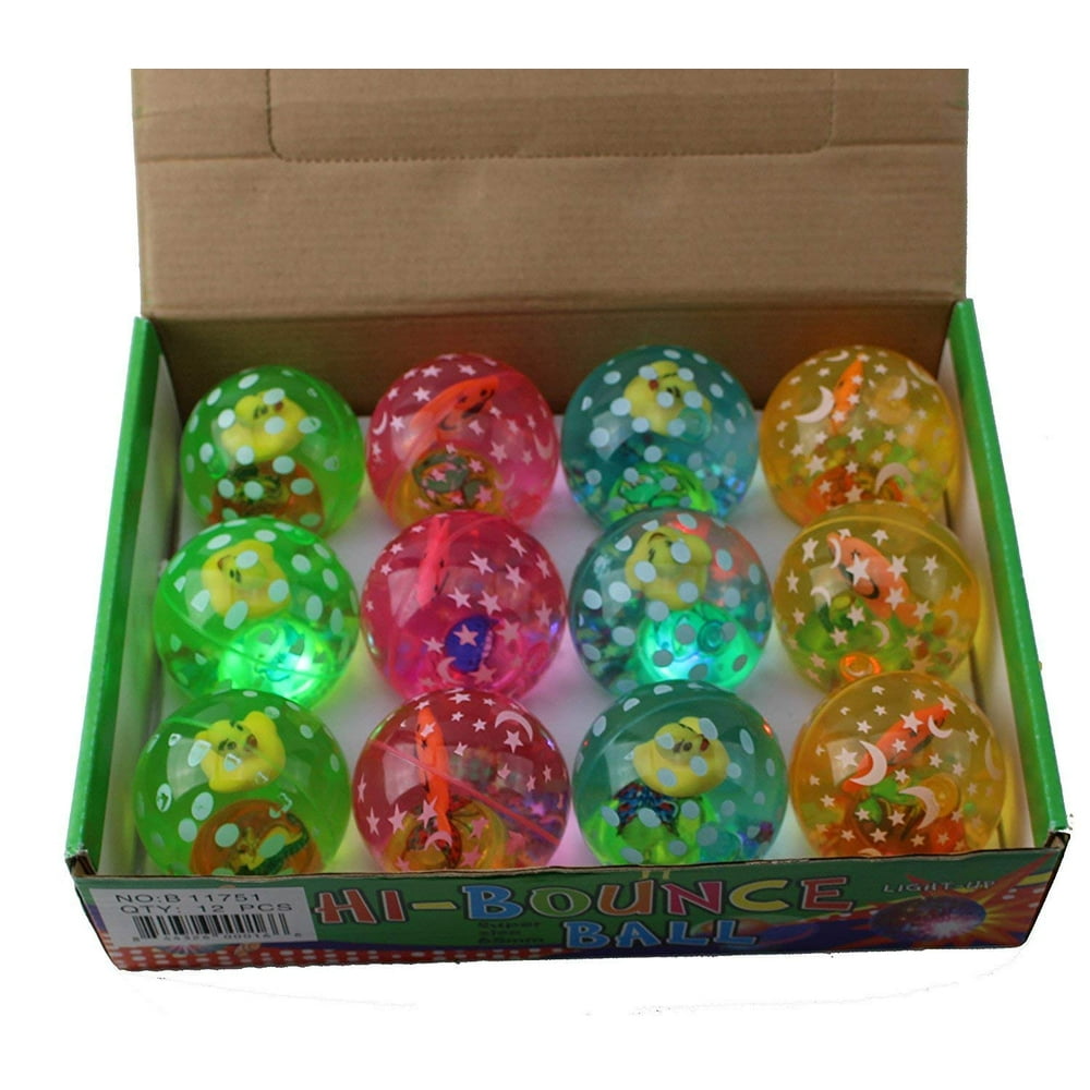12 pcs LED Light Up Bounce Balls Flashing Rubber Bouncy Balls for