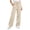 Khaki, variant on Fake Jeans for Women High Waisted Wide Leg Elastic Waist Jean Strechy Drawstring Pull On Denim Pants with Pockets Light Blue XL